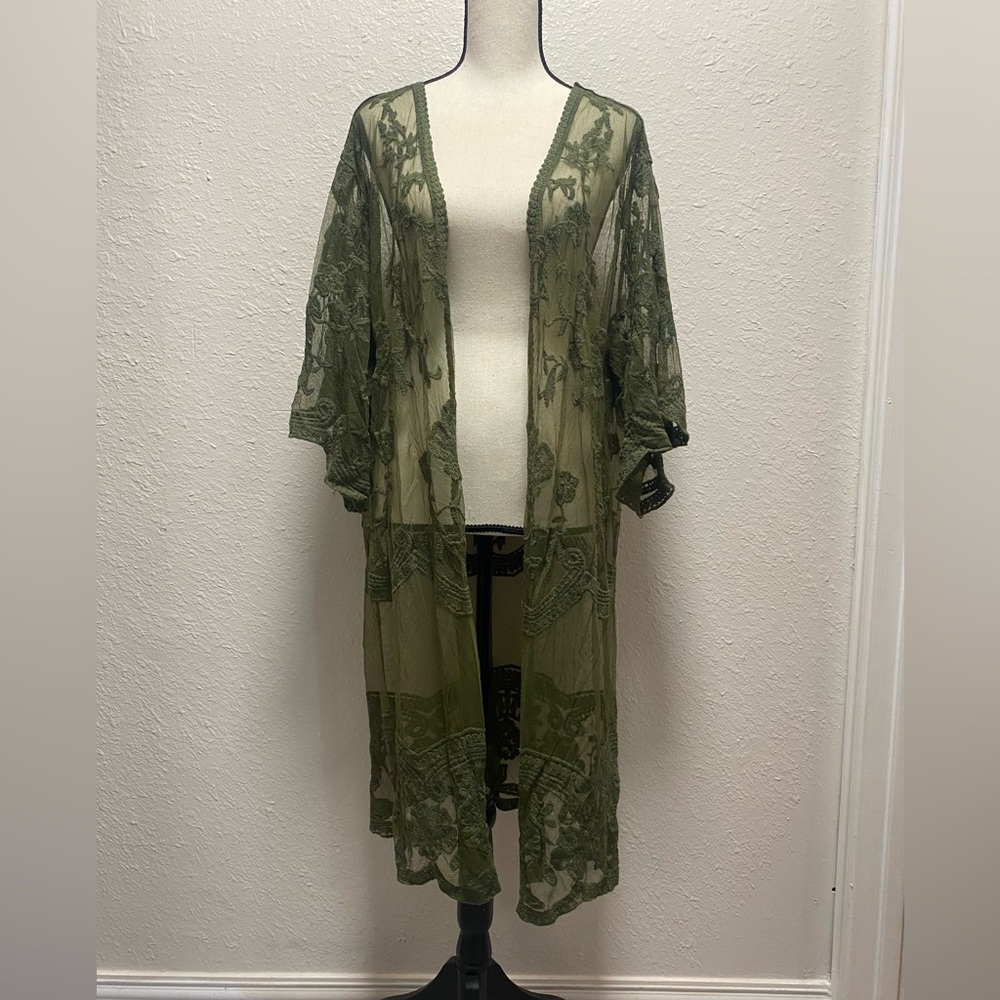 New with tags, size large, green lace kimono.